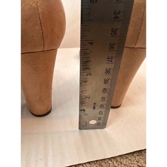 Size 11 Suede Brown Tan Nude Block Heel Slingback Cocktail Sandal Closet Staple - Picture 8 of 9